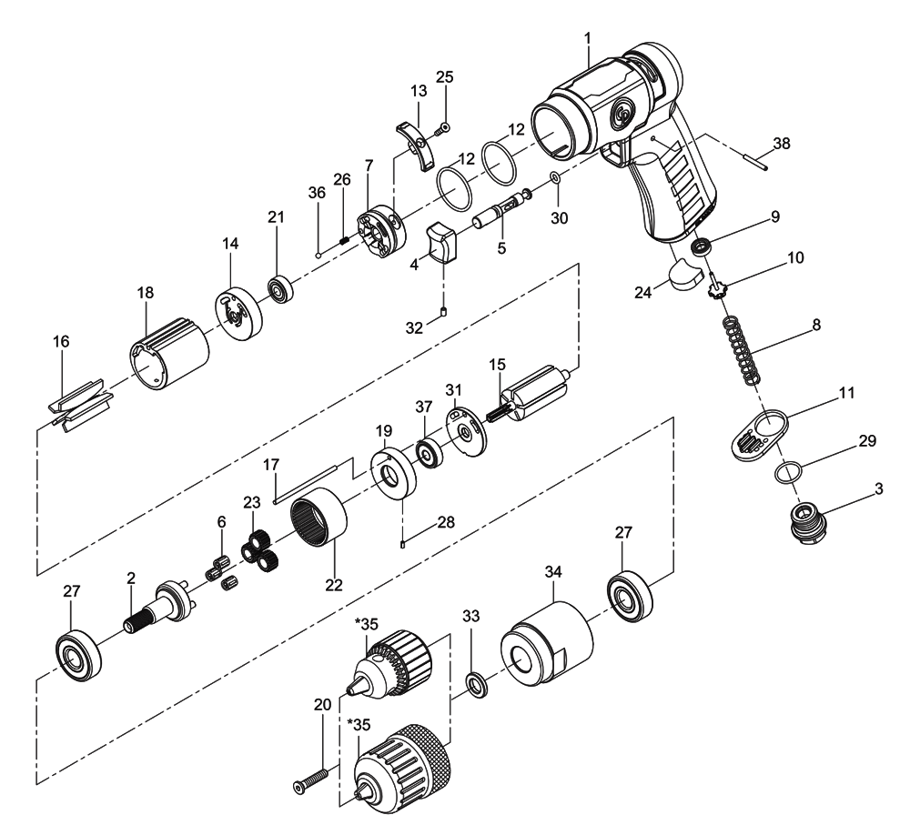 Fig-0 Diagram and Parts List for CP9790C  Chicago Pneumatic Drill